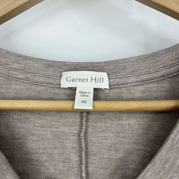 Garnet Hill Shirt Size XS Women Beige Pop Over Knit Asymmetric Tunic Top V Neck - Picture 3 of 7